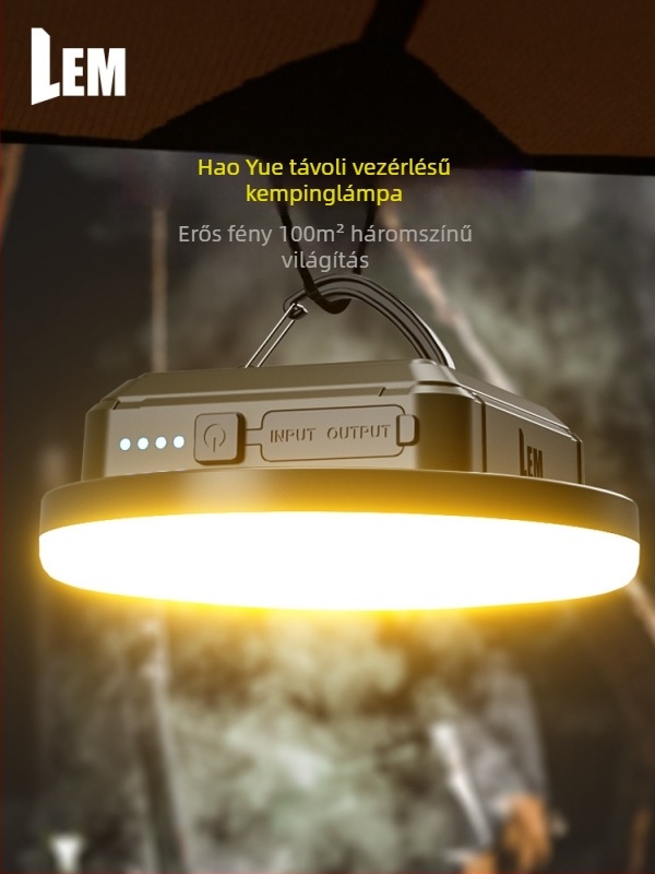 LEM LED kemping lámpa akasztó dizájnnal, újratölthető lítium akkumulátorral, 5V 20W
