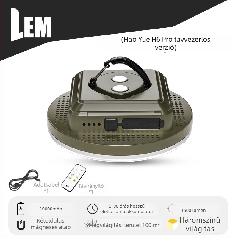 LEM LED kemping lámpa akasztó dizájnnal, újratölthető lítium akkumulátorral, 5V 20W