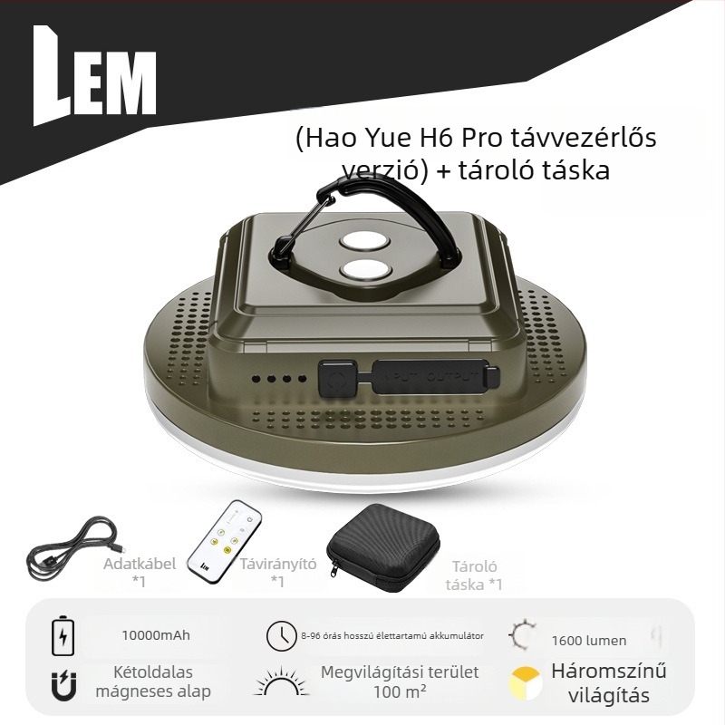 LEM LED kemping lámpa akasztó dizájnnal, újratölthető lítium akkumulátorral, 5V 20W