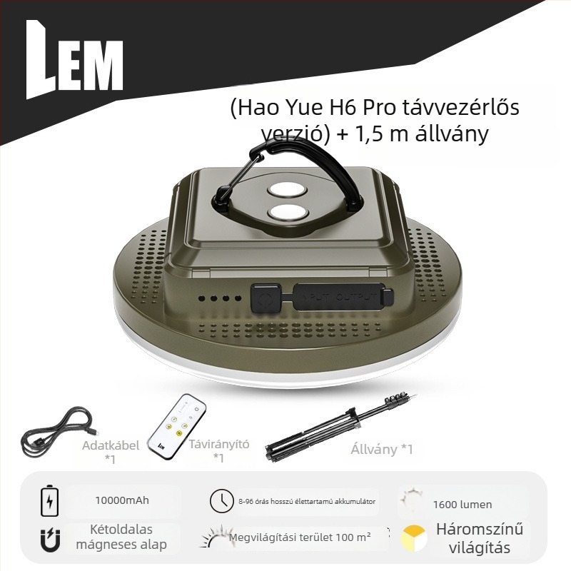 LEM LED kemping lámpa akasztó dizájnnal, újratölthető lítium akkumulátorral, 5V 20W