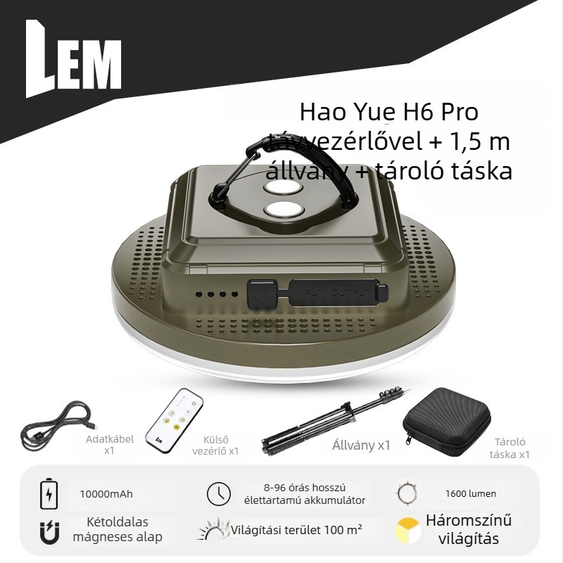 LEM LED kemping lámpa akasztó dizájnnal, újratölthető lítium akkumulátorral, 5V 20W