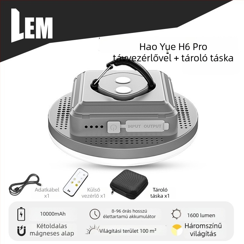 LEM LED kemping lámpa akasztó dizájnnal, újratölthető lítium akkumulátorral, 5V 20W