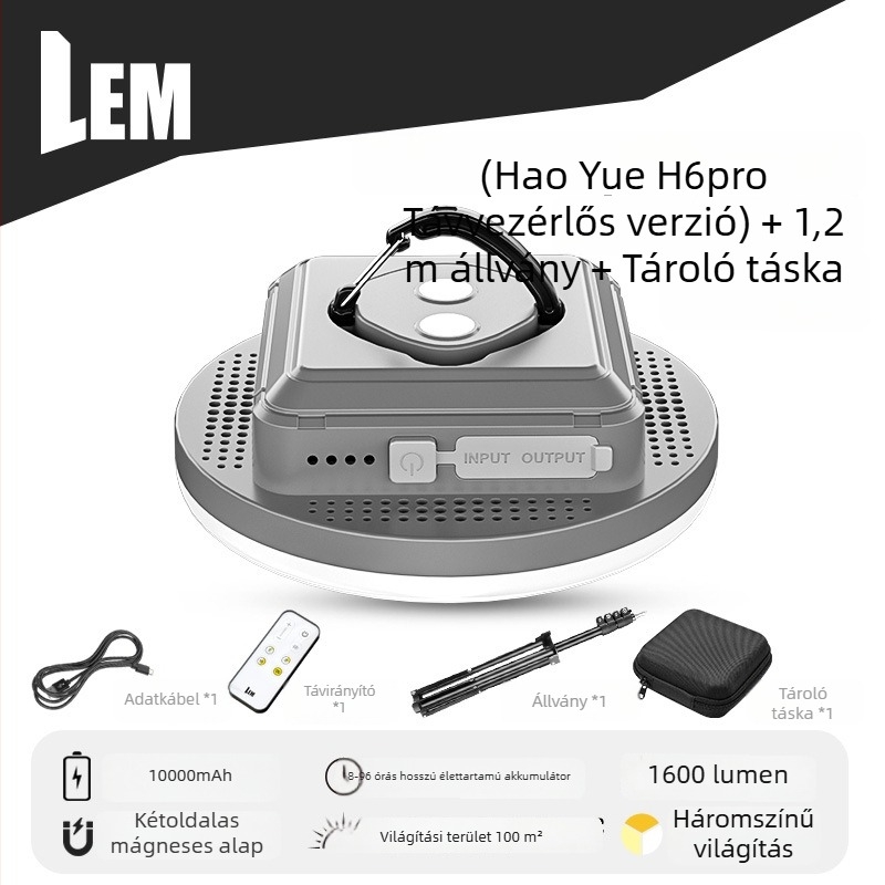 LEM LED kemping lámpa akasztó dizájnnal, újratölthető lítium akkumulátorral, 5V 20W