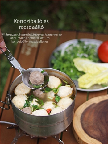 304 rozsdamentes acélból készült kempinges edénykészlet, hordozható, összecsukható, többfunkciós 3–5 fő részére