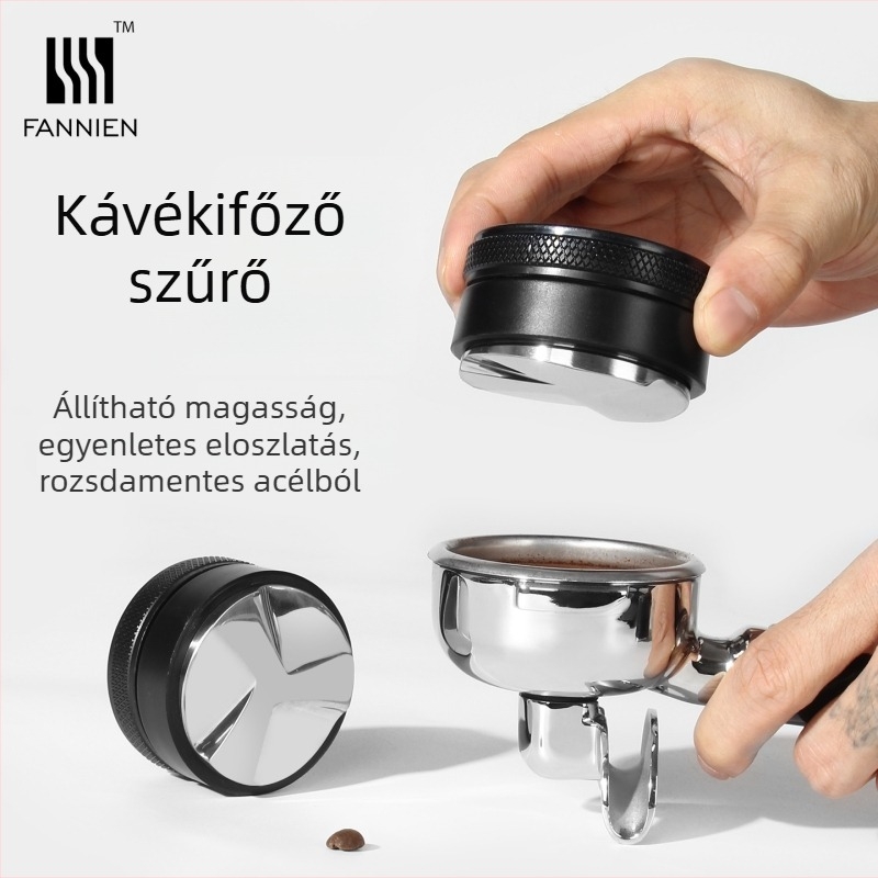 Kávépor-adagoló és nyomó kávégépekhez — rozsdamentes acél, modern dizájn, 230 g, irodába, otthonra, kávézókba