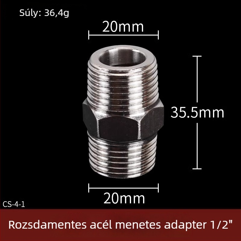 Rozsdamentes acél vízcső idomok: T-ág, könyök, menet férfi-nő, egyenes csatlakozó, 4 részes készlet