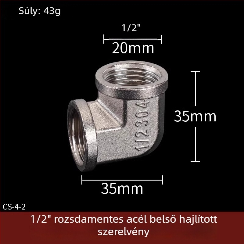 Rozsdamentes acél vízcső idomok: T-ág, könyök, menet férfi-nő, egyenes csatlakozó, 4 részes készlet