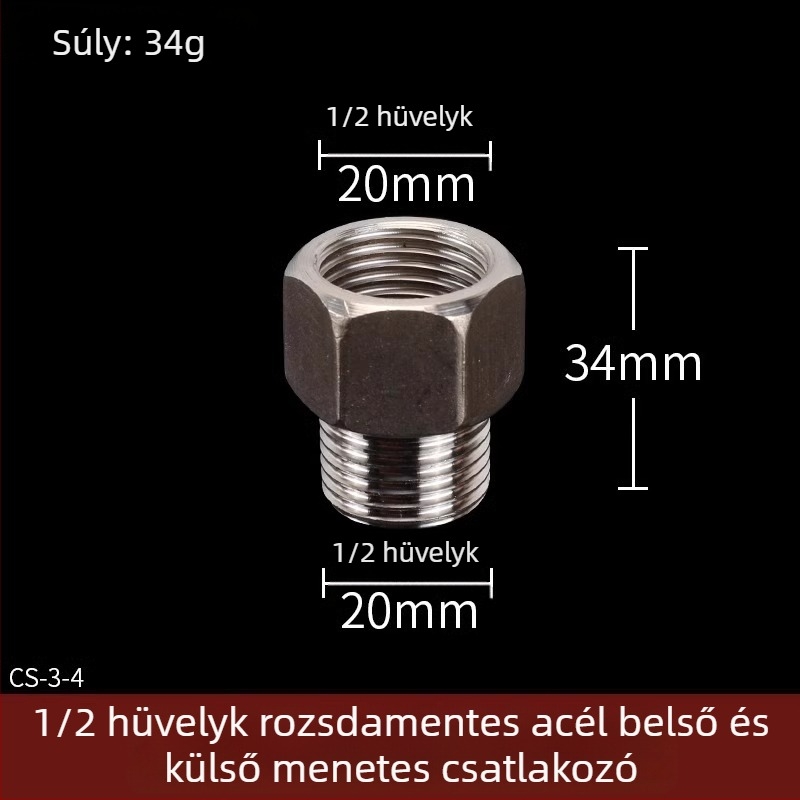 Rozsdamentes acél vízcső idomok: T-ág, könyök, menet férfi-nő, egyenes csatlakozó, 4 részes készlet