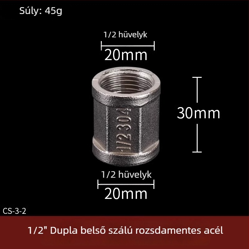 Rozsdamentes acél vízcső idomok: T-ág, könyök, menet férfi-nő, egyenes csatlakozó, 4 részes készlet