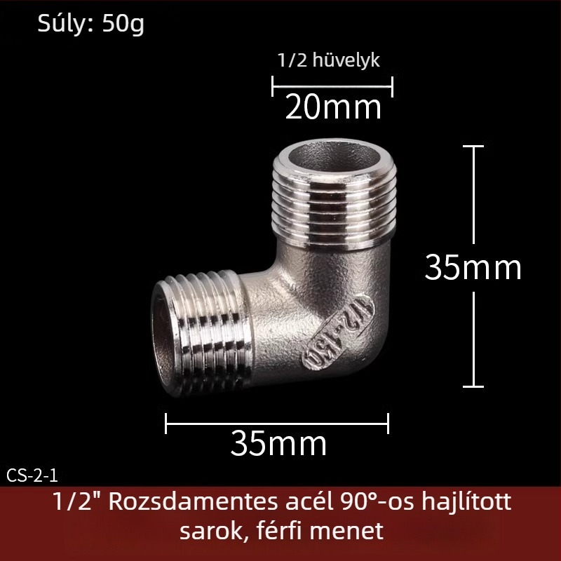 Rozsdamentes acél vízcső idomok: T-ág, könyök, menet férfi-nő, egyenes csatlakozó, 4 részes készlet