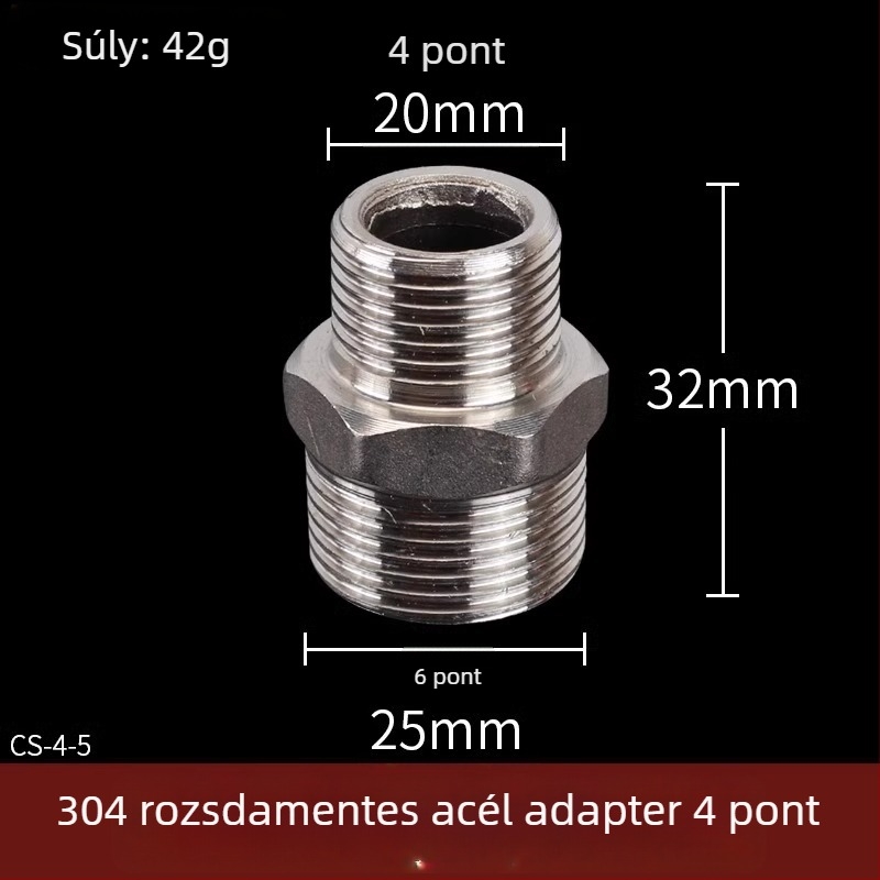 Rozsdamentes acél vízcső idomok: T-ág, könyök, menet férfi-nő, egyenes csatlakozó, 4 részes készlet
