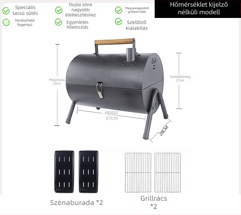 Kétoldalas szénacél grill tálca, hordozható, összecsukható kültéri használatra (sütés és pirítás, 4,2 kg, 3–5 adag)