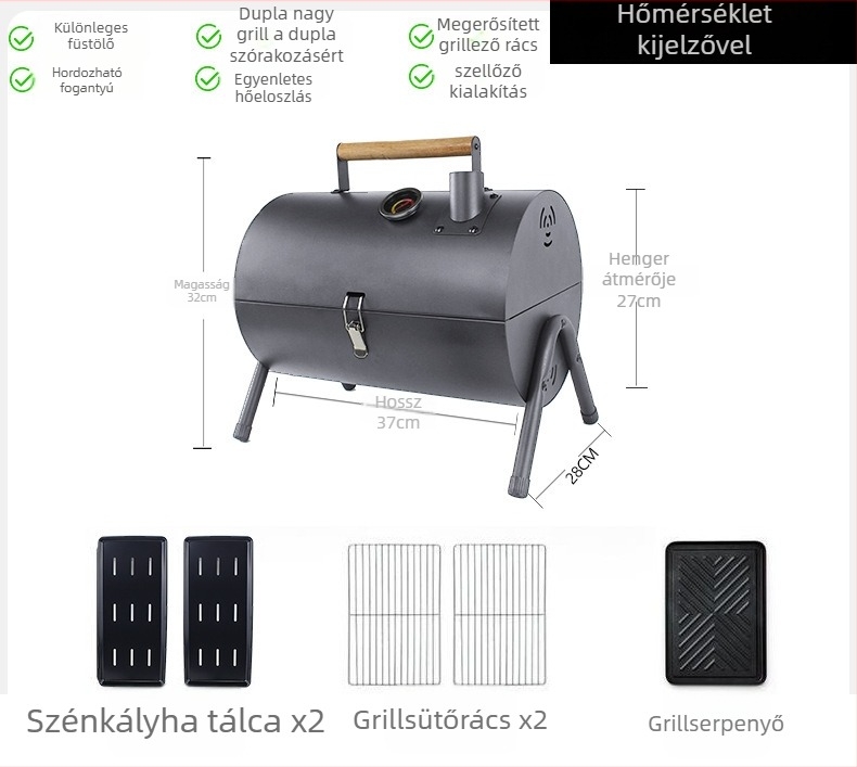 Kétoldalas szénacél grill tálca, hordozható, összecsukható kültéri használatra (sütés és pirítás, 4,2 kg, 3–5 adag)