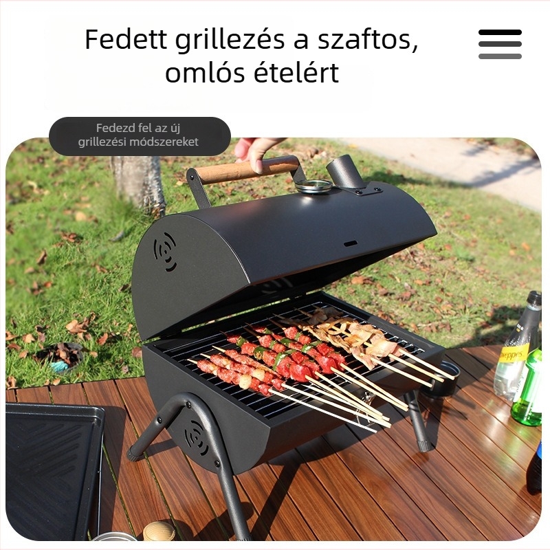 Kétoldalas szénacél grill tálca, hordozható, összecsukható kültéri használatra (sütés és pirítás, 4,2 kg, 3–5 adag)