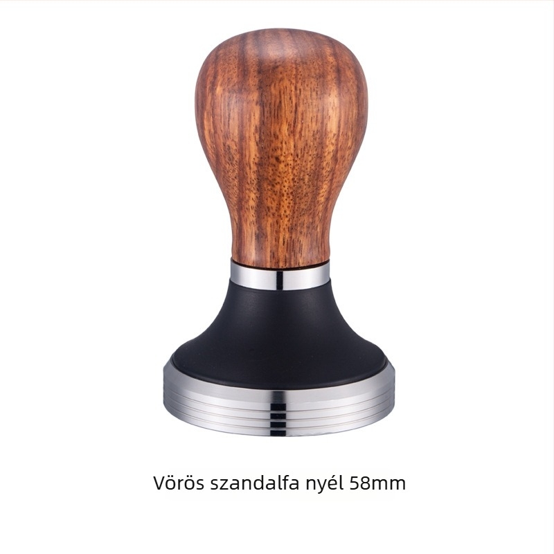 Rozsdamentes acél kávétamper fa fogantyúval, 0.3 kg, privát címke elérhető
