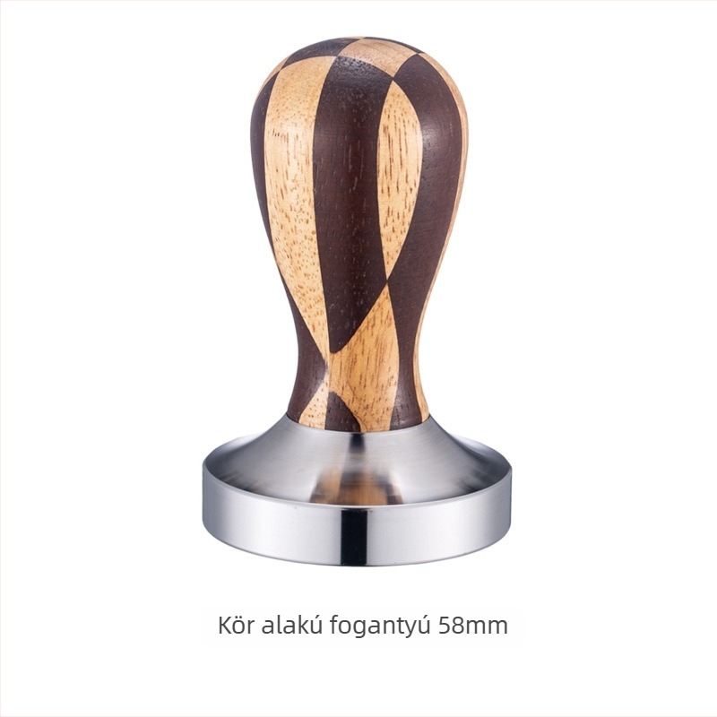Rozsdamentes acél kávétamper fa fogantyúval, 0.3 kg, privát címke elérhető