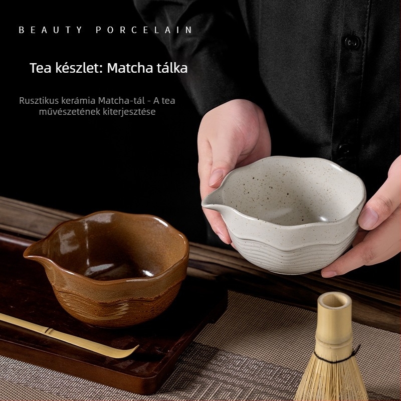 Japán stílusú kerámia matcha tál, kör retro kialakítás, mikrohullámú sütőben használható, logó nyomtatás lehetséges, testreszabás