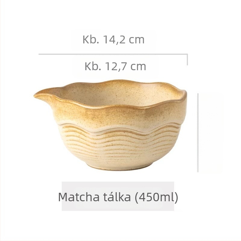 Japán stílusú kerámia matcha tál, kör retro kialakítás, mikrohullámú sütőben használható, logó nyomtatás lehetséges, testreszabás