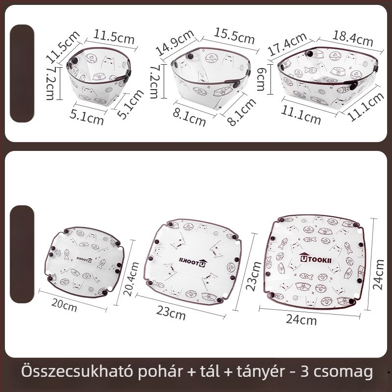 Utazáshoz összecsukható edénykészlet: műanyag; Termékszám KPSyG6HY; Tál/Tányér/Pohár