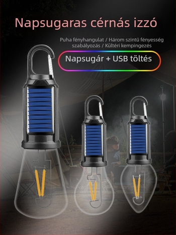 LED-es kempinglámpa, napelemes, 3.7V, 1W, hordozható, gombkapcsoló