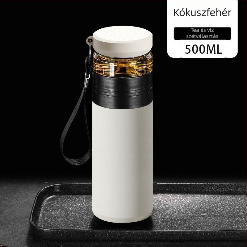 Tea szeparáló termosz, belső tartály 304 rozsdamentes acél, külső héj 201 rozsdamentes acél, 6–12 órás szigetelés, hordozható irodai és autós használatra