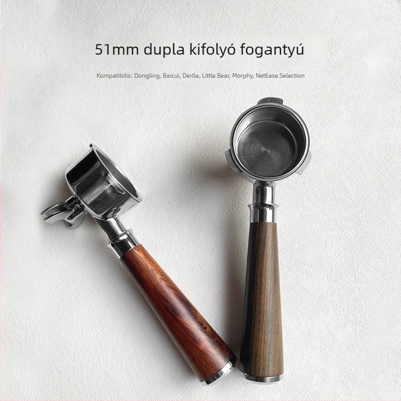 Alsó nélküli portafilter 51mm, 2 csészéhez, kettős kifolyóval, univerzális illeszkedés, rozsdamentes acél 304