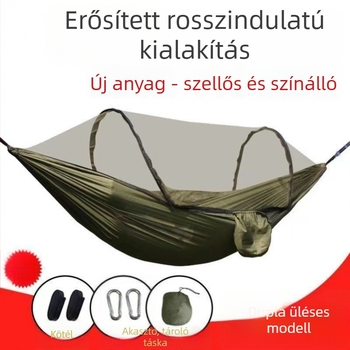 Kemping függőágy szúnyoghálóval, gyorsnyitású, állvánnyal, ejtőernyő anyagból, egy- vagy kétszemélyes