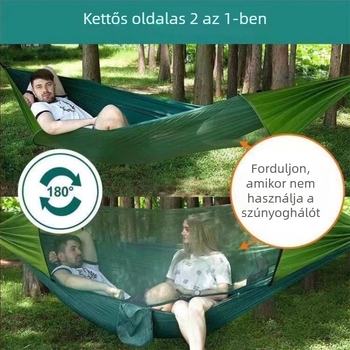 Kemping függőágy szúnyoghálóval, gyorsnyitású, állvánnyal, ejtőernyő anyagból, egy- vagy kétszemélyes