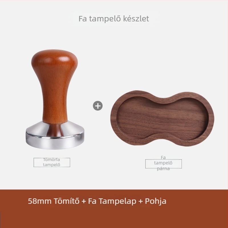Kávészkészlet diófa kör alapú, por tároló állvány és poradagoló készlet