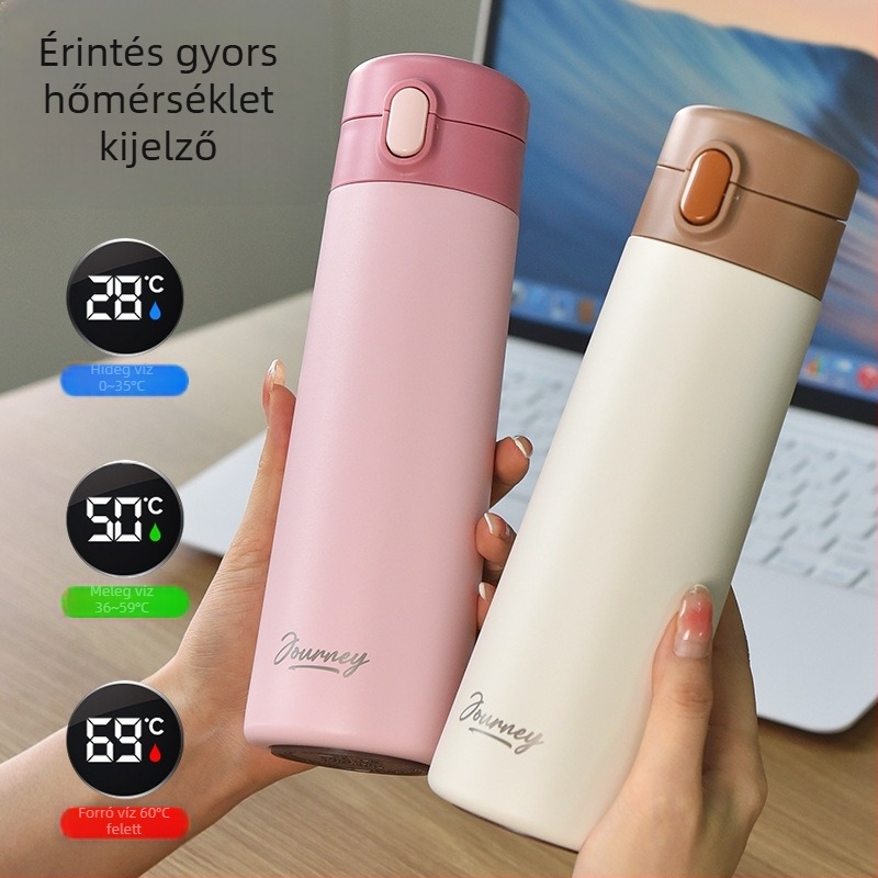 Hőmérséklet-kijelzővel ellátott termoszos pohár, nagy kapacitású, belső 316 rozsdamentes acél, külső 304 rozsdamentes acél, lézergravírozás elérhető