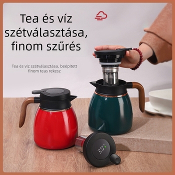 316 rozsdamentes acél izolált teáskanna fa mintás fogantyúval, háztartási teakeveréshez, hőmérséklet kijelzővel
