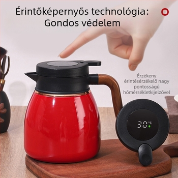 316 rozsdamentes acél izolált teáskanna fa mintás fogantyúval, háztartási teakeveréshez, hőmérséklet kijelzővel