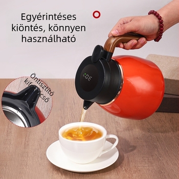 316 rozsdamentes acél izolált teáskanna fa mintás fogantyúval, háztartási teakeveréshez, hőmérséklet kijelzővel