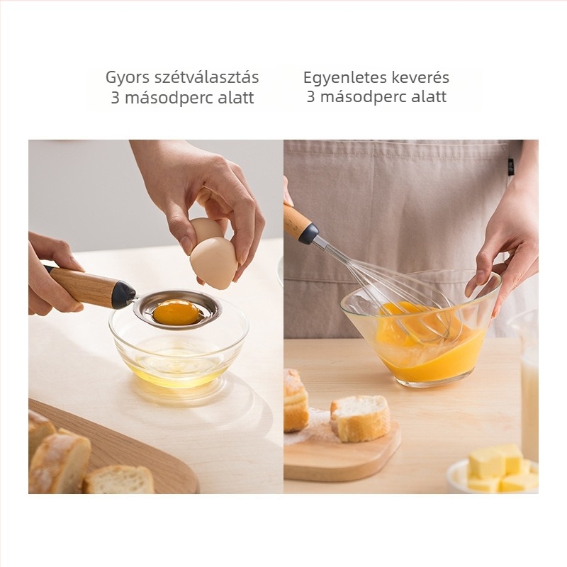 Hét darabos konyhai eszköz készlet: tojáshabverő, tojásfehérje szeparátor, reszelő, gyümölcs kés, hámozó, üvegnyitó (304 rozsdamentes acél, Junda Lai márka, 2021-ben bemutatva, modern minimalista stílus)