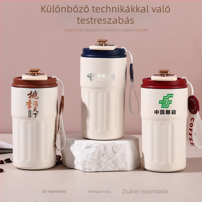 Kávés termosz pohár: belső 316 rozsdamentes acél, külső 304 rozsdamentes acél, intelligens hőmérséklet kijelző, autóba hordozható, logó testreszabás