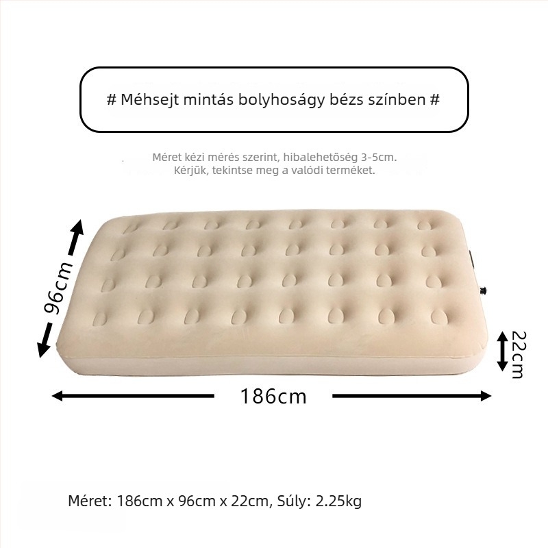 Felfújható ágy; flockált felület; maximális terhelhetőség: 200