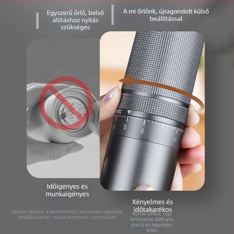 HKM hordozható kézi kávédaráló, olasz stílus, rozsdamentes acél őrlőfej
