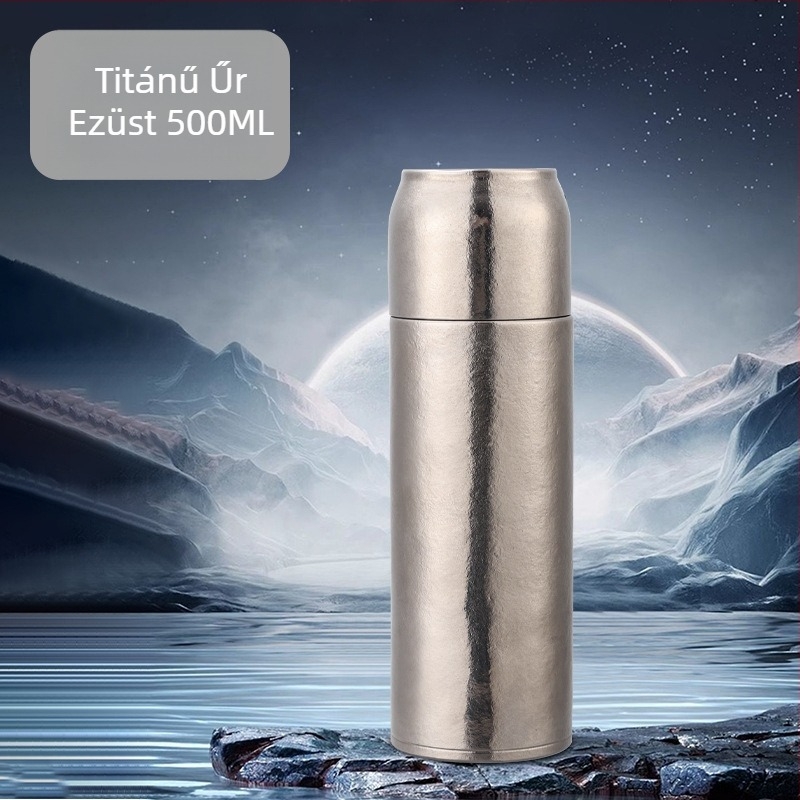 QarKapacitású titán termosz pohár mechanikus hőmérséklet kijelzővel, belső és külső titán test, kettős rétegű vákuum szigetelés, tea és víz elválasztása