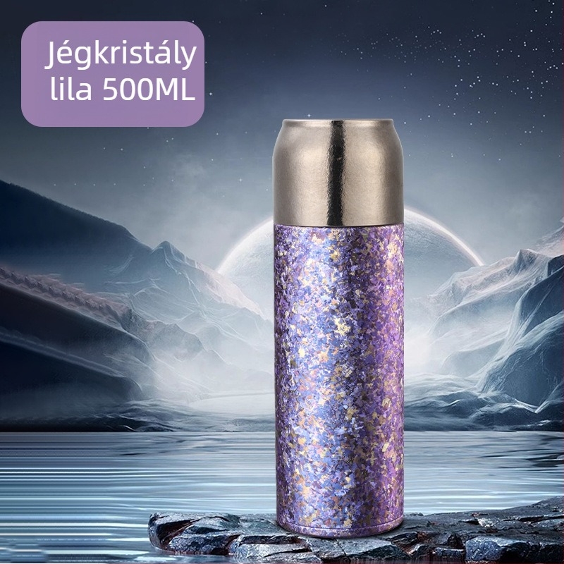 QarKapacitású titán termosz pohár mechanikus hőmérséklet kijelzővel, belső és külső titán test, kettős rétegű vákuum szigetelés, tea és víz elválasztása