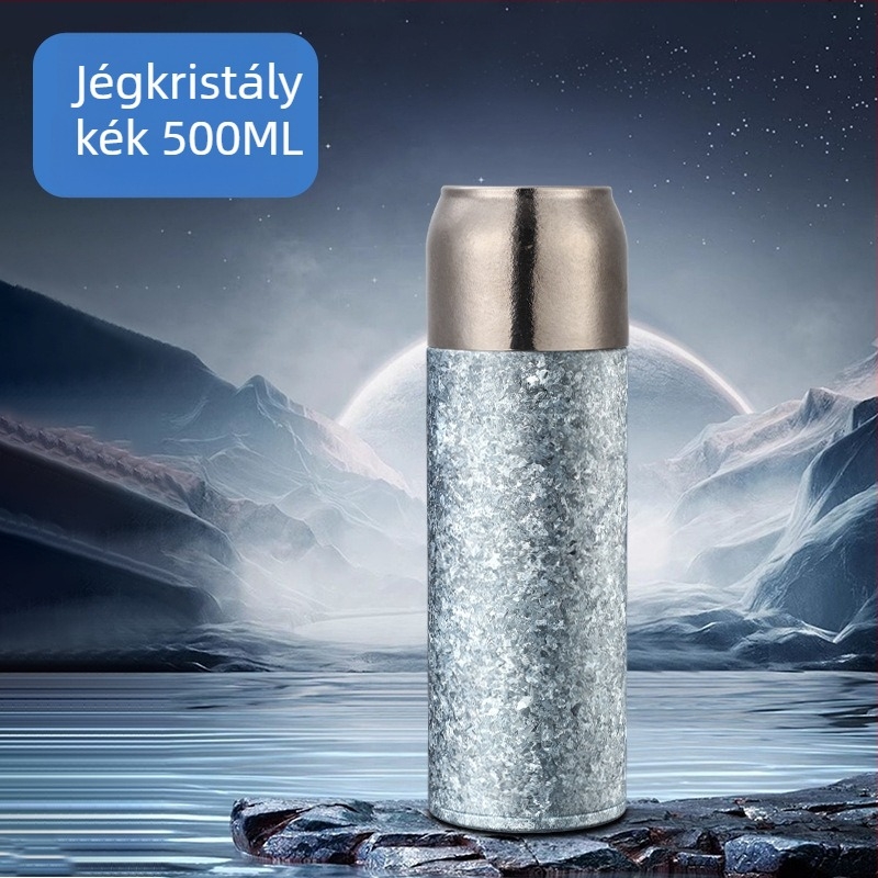 QarKapacitású titán termosz pohár mechanikus hőmérséklet kijelzővel, belső és külső titán test, kettős rétegű vákuum szigetelés, tea és víz elválasztása