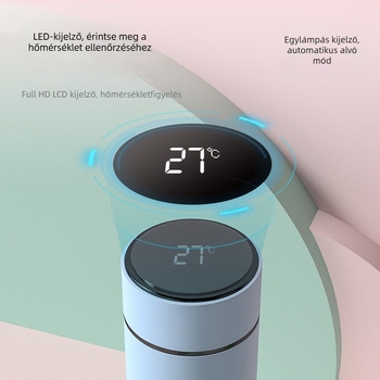 Intelligens hőmérséklet-kijelzővel ellátott termosz pohár, tea és víz elválasztás, belső 304 rozsdamentes acél, egyenes forma, 6–12 órás szigetelés