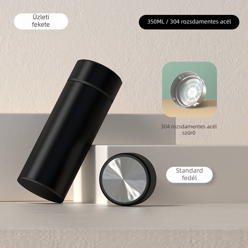 Intelligens hőmérséklet-kijelzővel ellátott termosz pohár, tea és víz elválasztás, belső 304 rozsdamentes acél, egyenes forma, 6–12 órás szigetelés