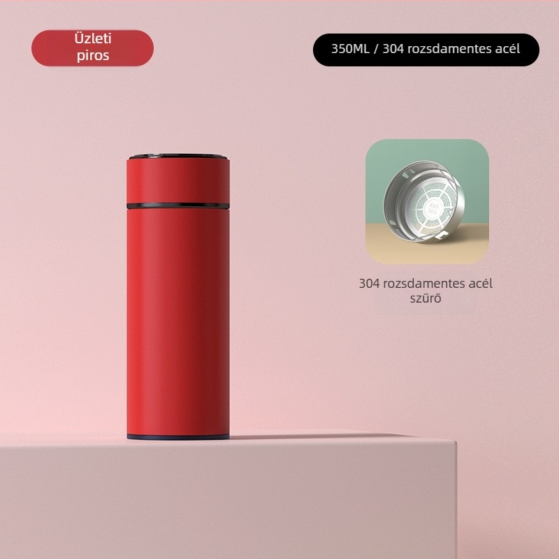 Intelligens hőmérséklet-kijelzővel ellátott termosz pohár, tea és víz elválasztás, belső 304 rozsdamentes acél, egyenes forma, 6–12 órás szigetelés