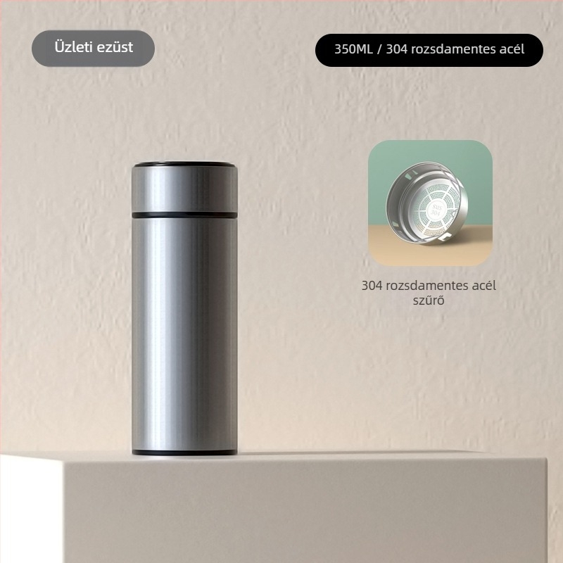 Intelligens hőmérséklet-kijelzővel ellátott termosz pohár, tea és víz elválasztás, belső 304 rozsdamentes acél, egyenes forma, 6–12 órás szigetelés