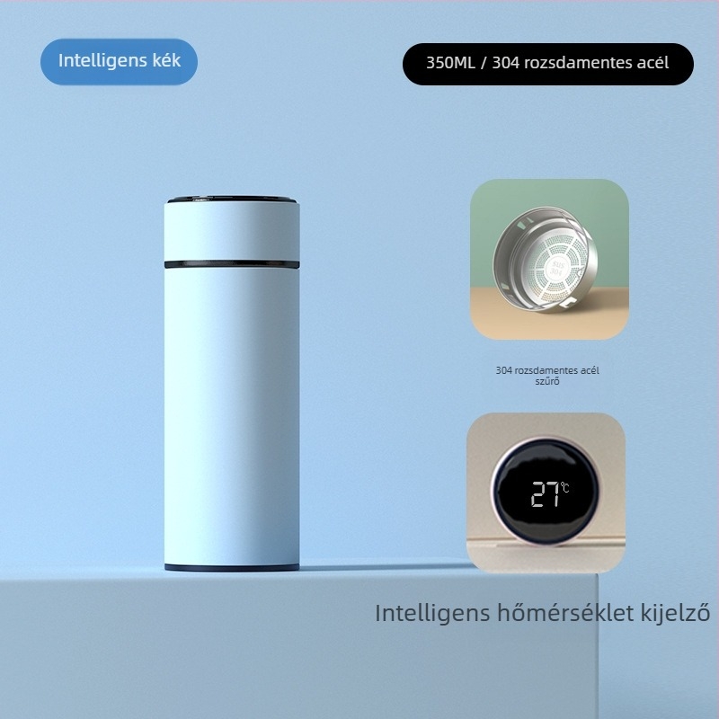 Intelligens hőmérséklet-kijelzővel ellátott termosz pohár, tea és víz elválasztás, belső 304 rozsdamentes acél, egyenes forma, 6–12 órás szigetelés