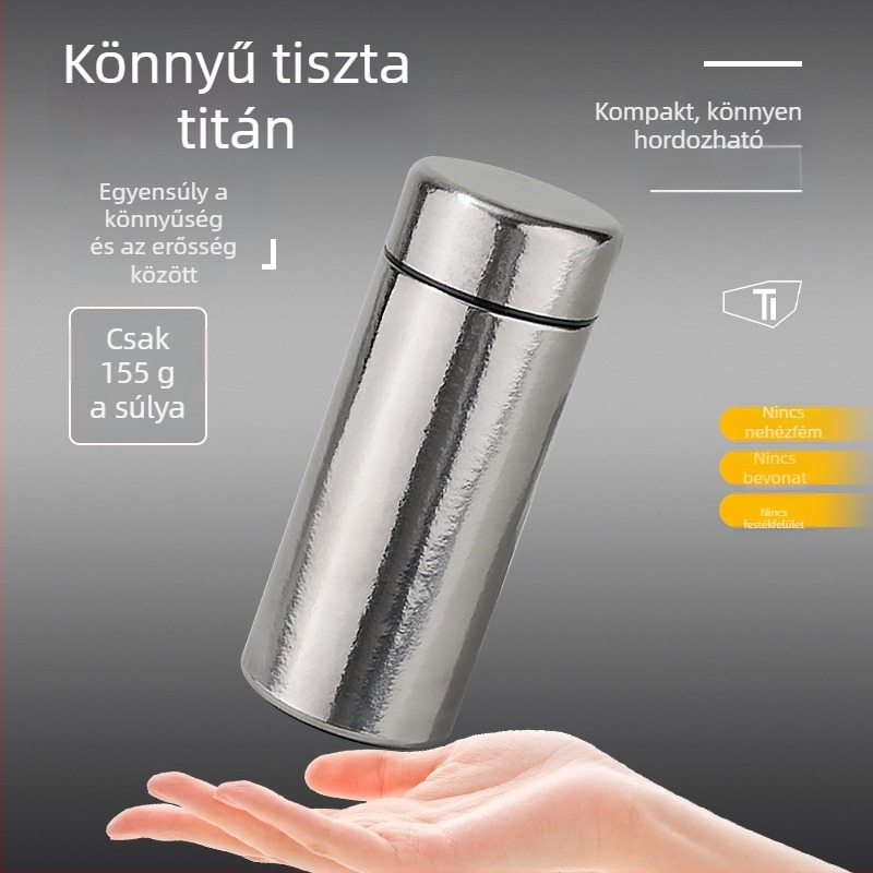 Titánium szigetelt pohár testreszabható logóval, mini zsebméret, dupla falú