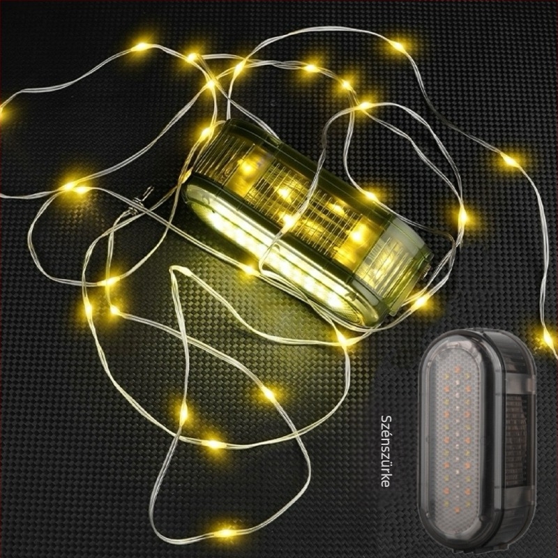 Kemping LED világítás, 20 m hosszú sorral, akkumulátorról működik, 3,7 V, 5 W, gombkapcsoló