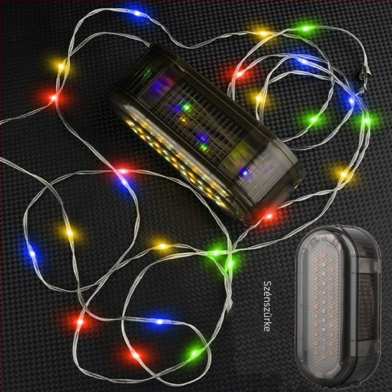 Kemping LED világítás, 20 m hosszú sorral, akkumulátorról működik, 3,7 V, 5 W, gombkapcsoló