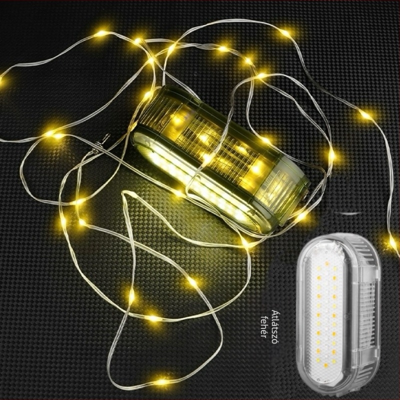 Kemping LED világítás, 20 m hosszú sorral, akkumulátorról működik, 3,7 V, 5 W, gombkapcsoló