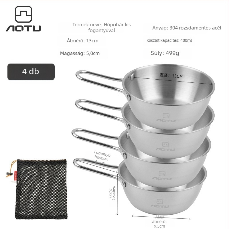304 rozsdamentes acél kemping étkészlet, összecsukható tálakkal és evőpálcikákkal, hordozható, 504 g, 2–3 személyre, modell AT6446, márka Bump